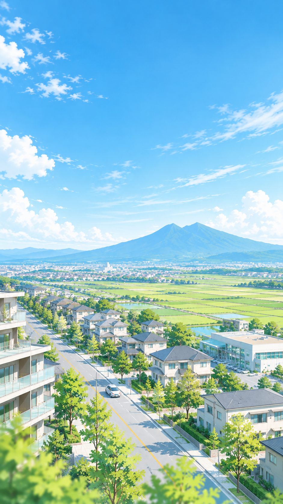 住宅地と田園が広がる街並みと山並み